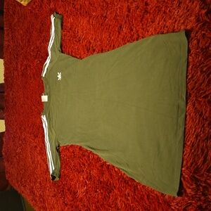 Adidas Olive Green Midi Dress with White Stripes size L